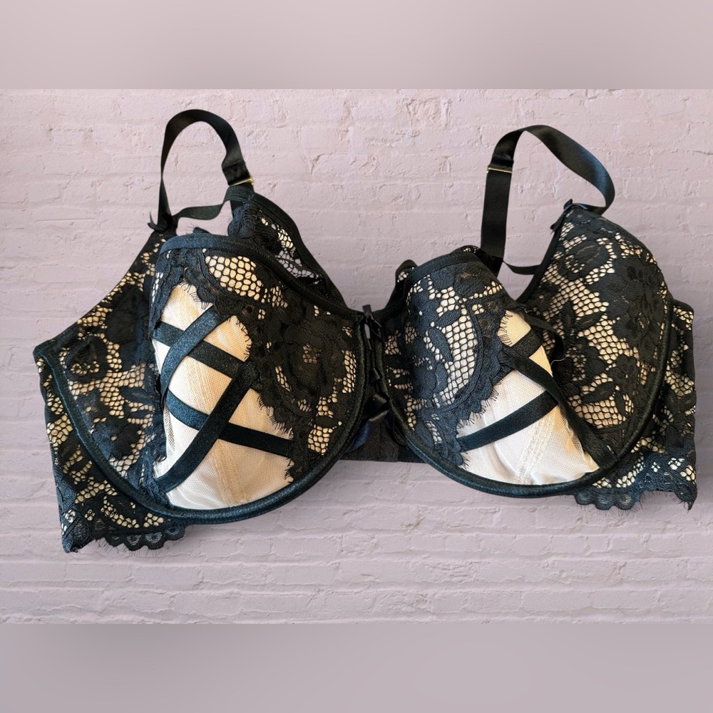 Cacique Black Lace Underwire Bra with Nude Lining